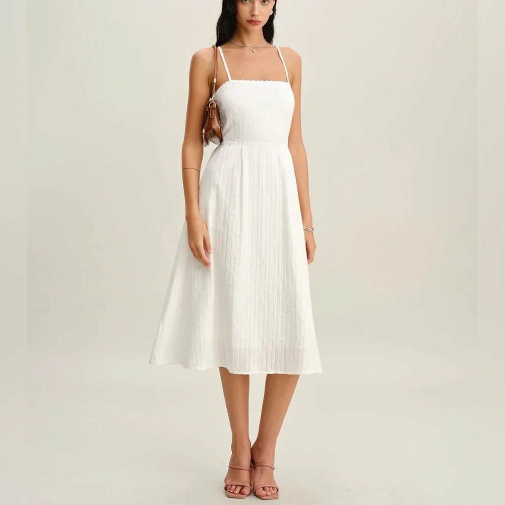 Rihoas White Pocket A-Line Slip Midi Dress - Picture 4 of 9
